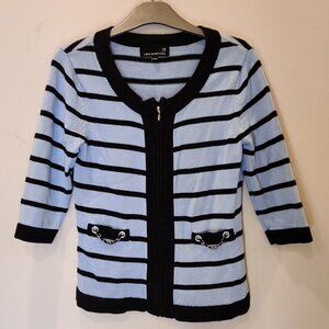 Laura Petites Light Blue and Black Striped Sweater with Zipper | XS